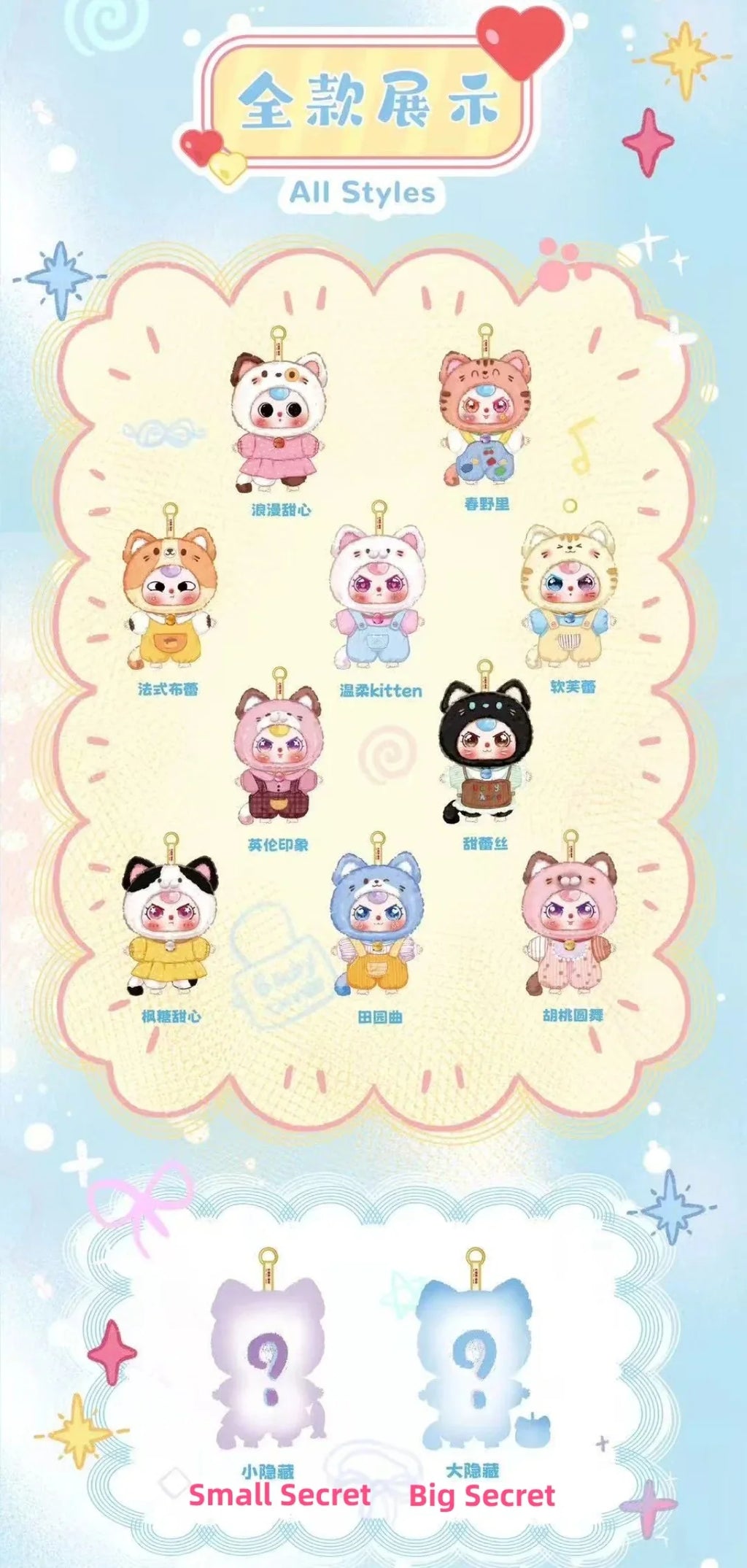 Baby Three Cat Wardrobe Series Plush Dolls, Blind Box